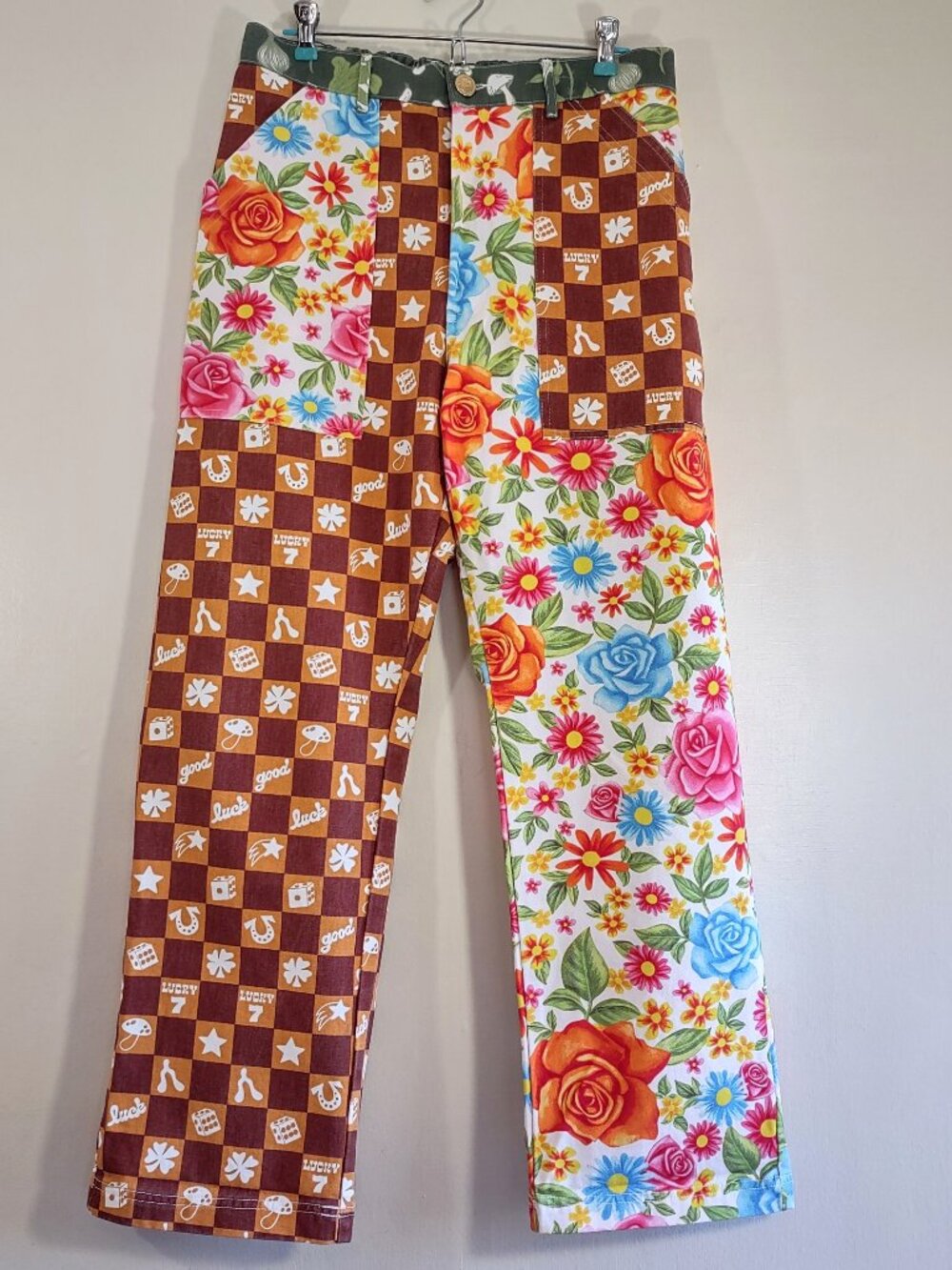Big Bud Press MisMatched Work Pants Size Medium Cargo Floral Lucky Accents - Picture 9 of 15